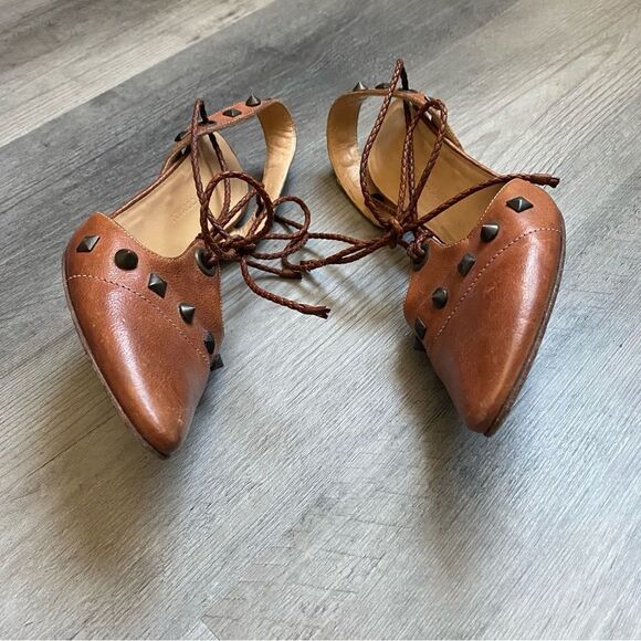 Georgina Goodman Heels Brown Leather Ankle Lace Up Studded Designer - Picture 5 of 11